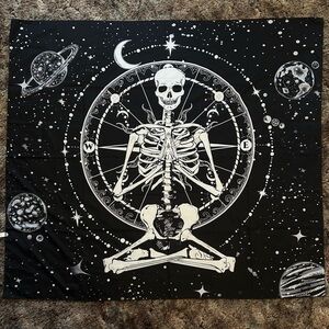 Black & White Skeleton Astrological Tapestry (57”x 51”)